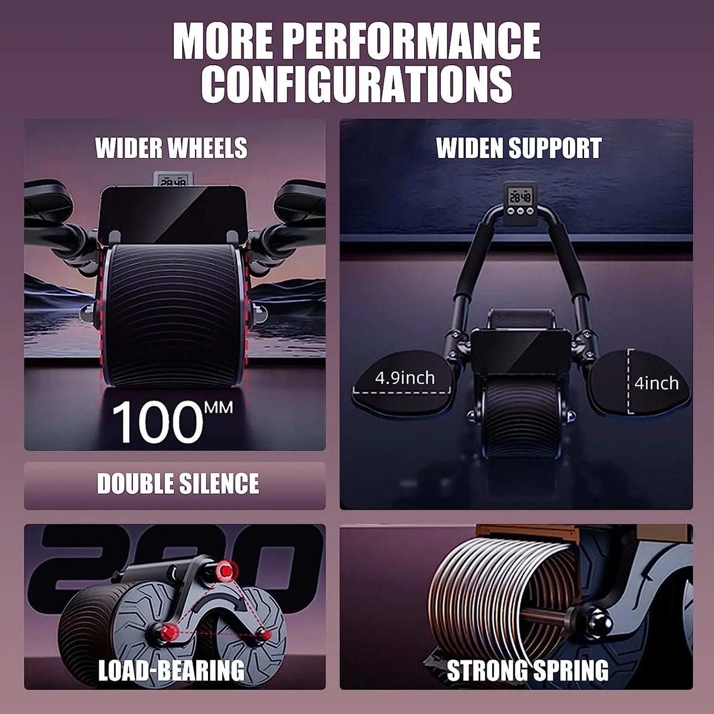 Rueda Abdominal con Display y Soportes para Codos y Teléfono Móvil
