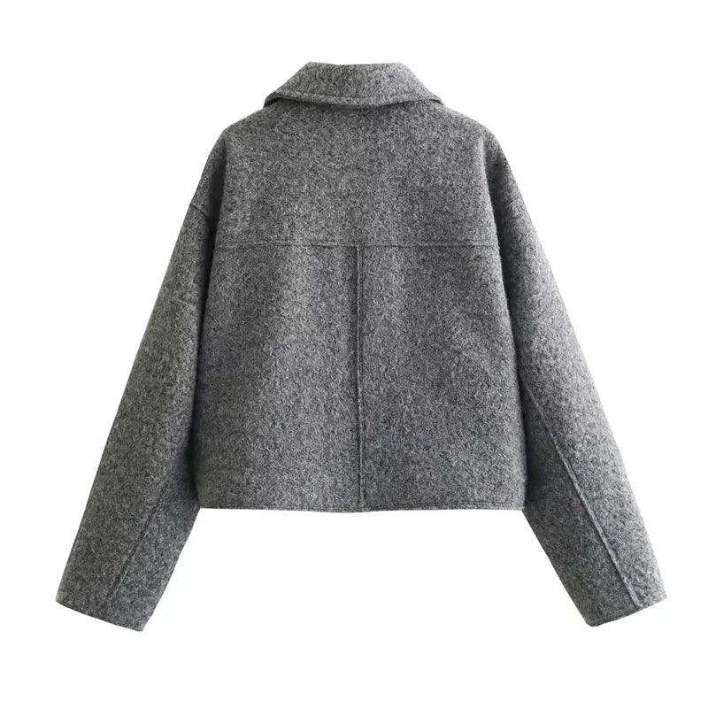 Chaqueta Corta para Mujer de Entretiempo con Bolsillos Gris solido