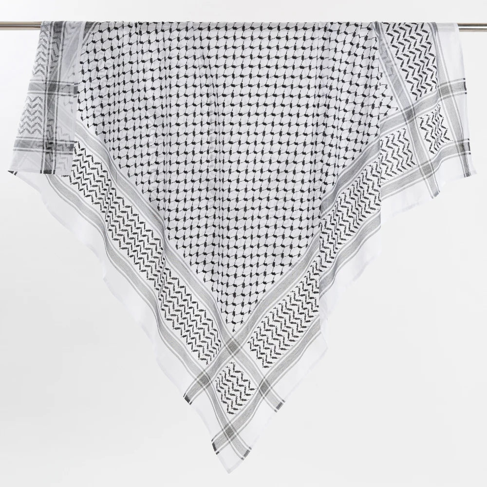 Pañuelo Árabe Tradicional Palestino Blanco y Negro Keffiyeh Arafat Unisex