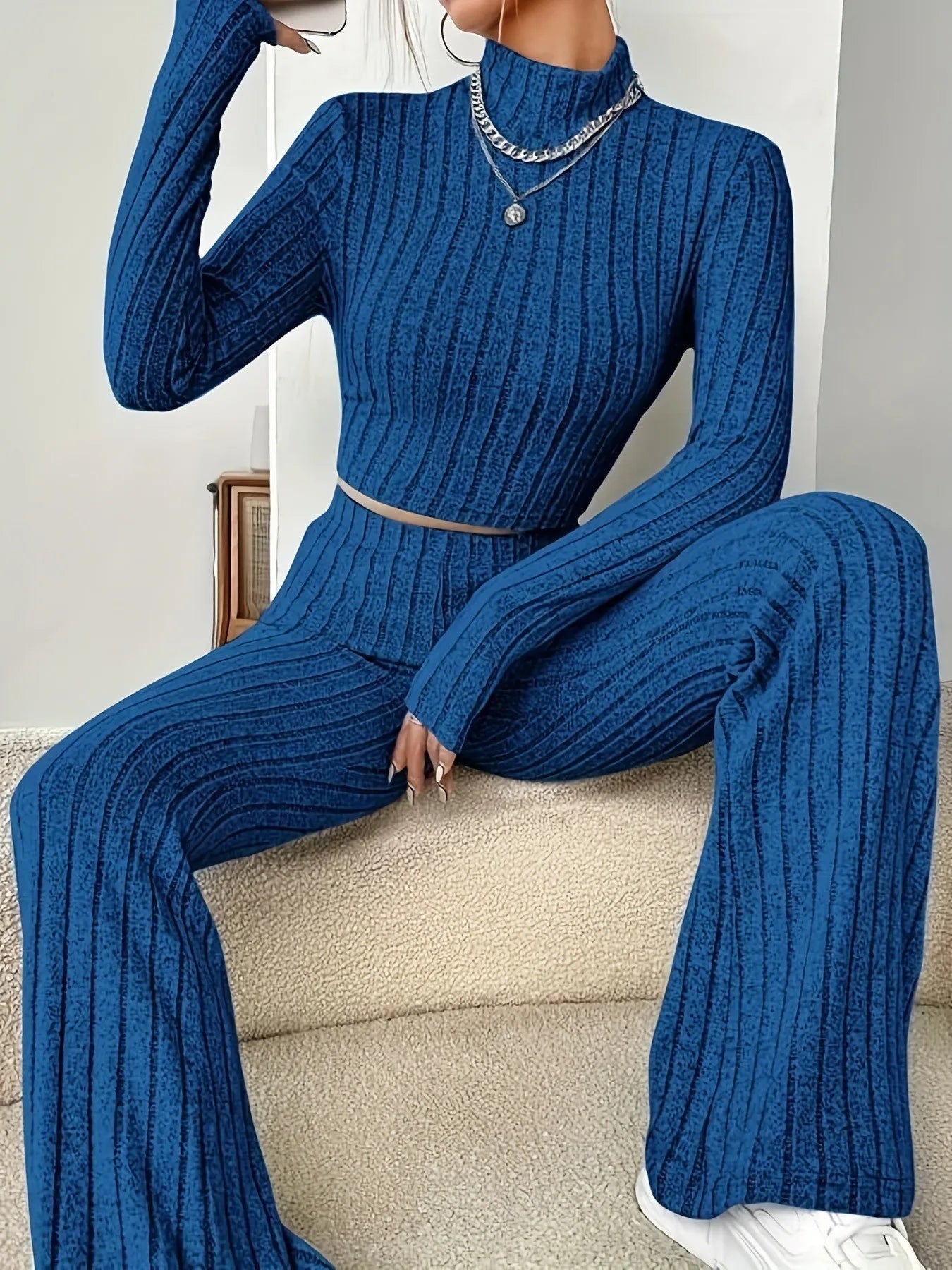 Conjunto de dos piezas para Mujer Pantalón y Jersey Acanalado
