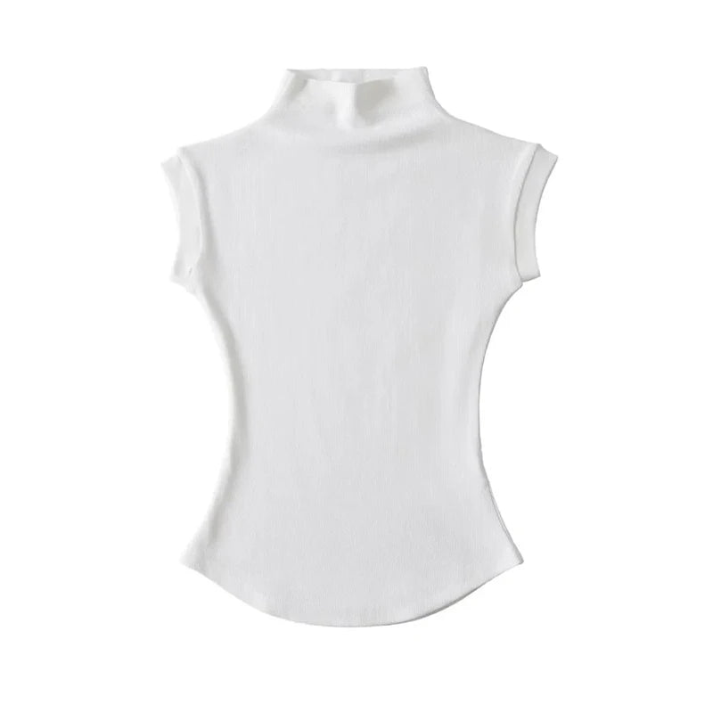 Camiseta Mujer Cuello Alto Sin Mangas Slim Fit