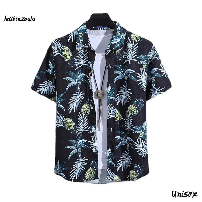 Camisa de Manga Corta para Hombre con Estampado de Palmeras Hawaianas - High Trend Coture