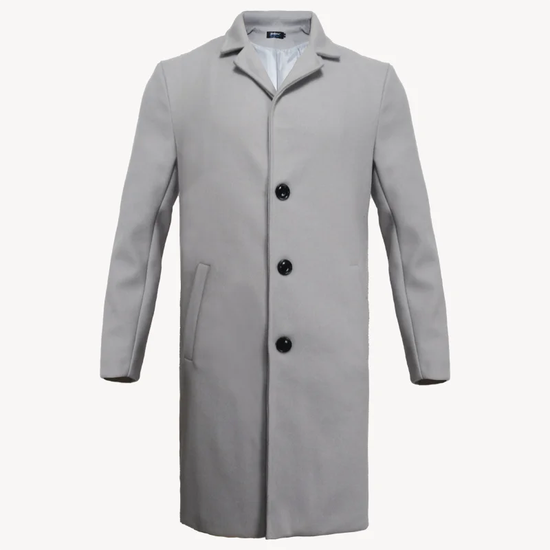 Gabardina para Hombre Básica de Invierno con Botones y Cuello Solapado