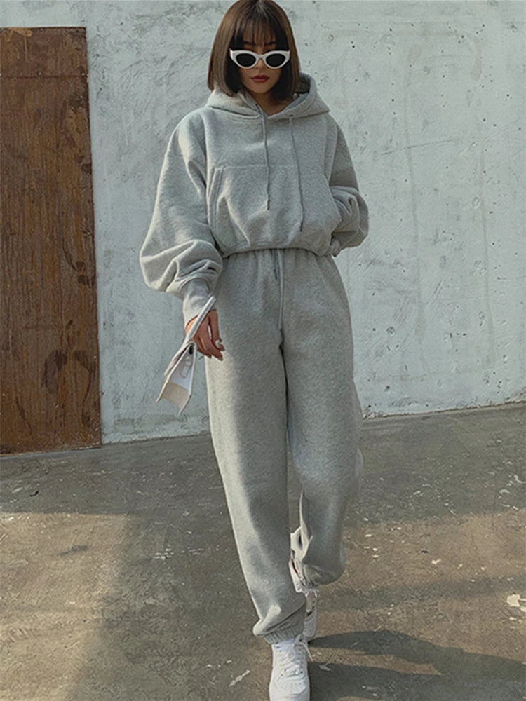 Conjunto de Chándal para Mujer Liso con Forro para Invierno