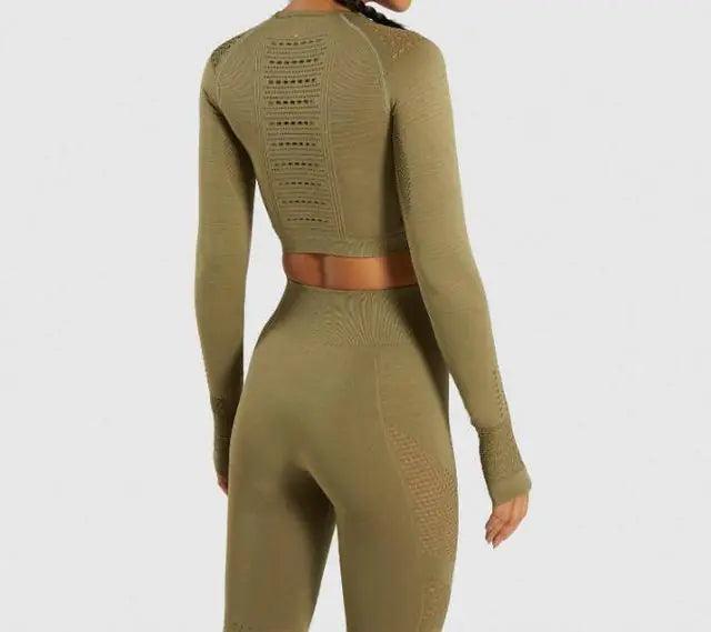 Conjunto Deportivo Top Manga Larga + Leggings sin Costuras - High Trend Coture