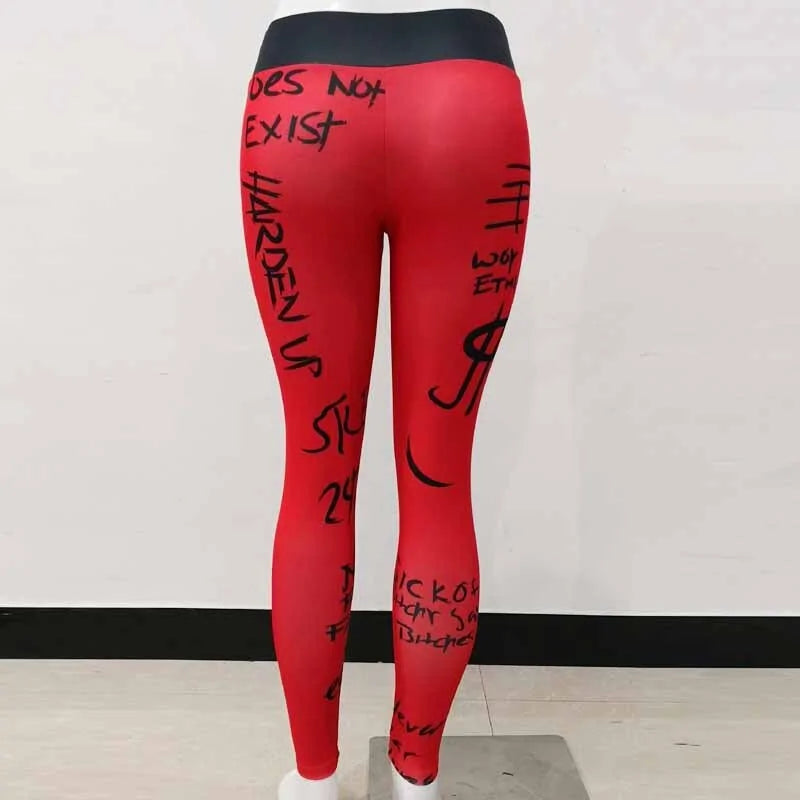 Leggings de Cintura Alta con Estampado de Letras - High Trend Coture