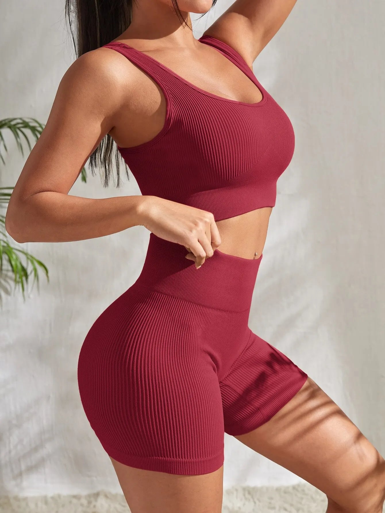 Conjunto de Yoga sin Costuras de Top Deportivo Acanalado + Short - High Trend Coture