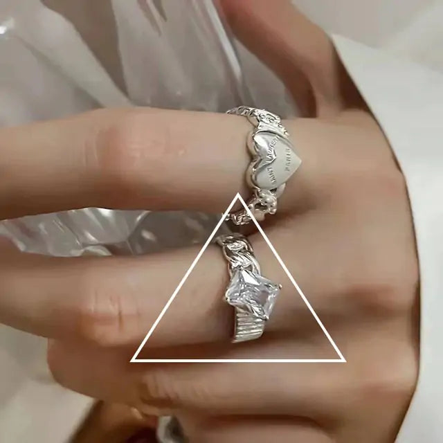 Crystal Love Heart Open Rings - High Trend Coture