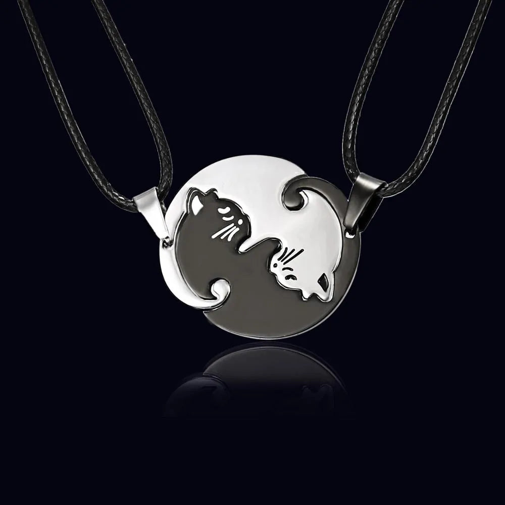 Vintage Couples Yin Yang Corollary Cat Pendant Necklace - High Trend Coture
