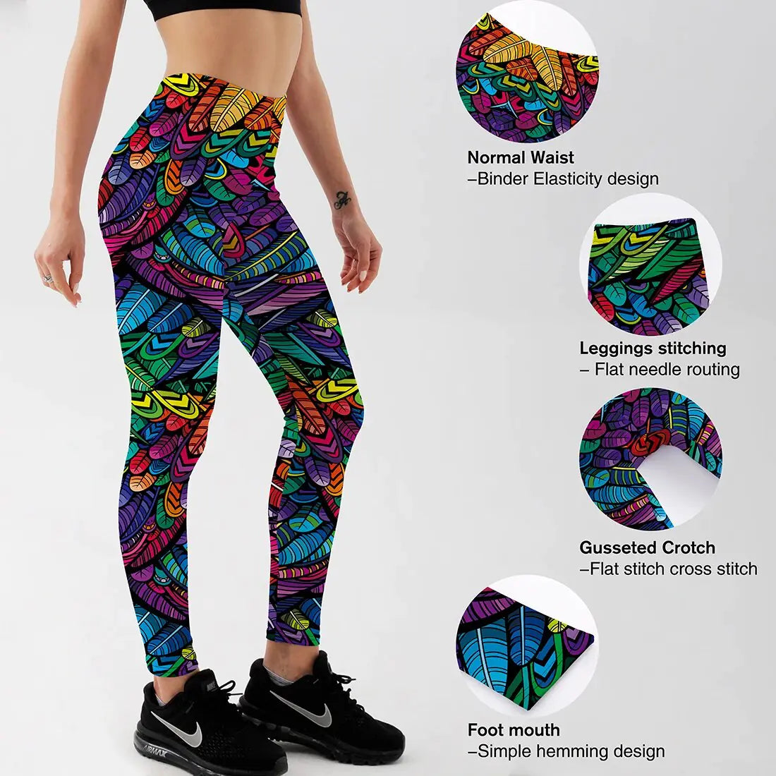 Leggings Push Up con Estampado de Calaveras y Hojas Coloridas - High Trend Coture