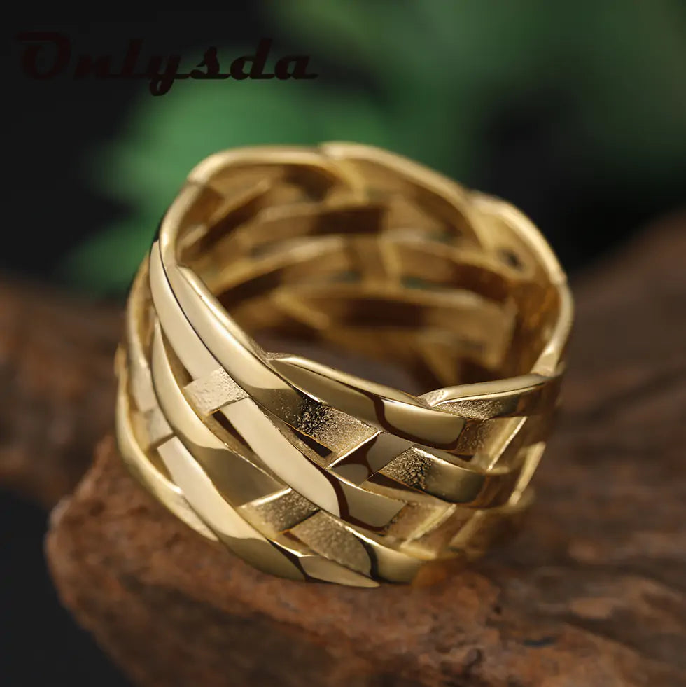 Vintage Weave Stainless Steel Rings - High Trend Coture