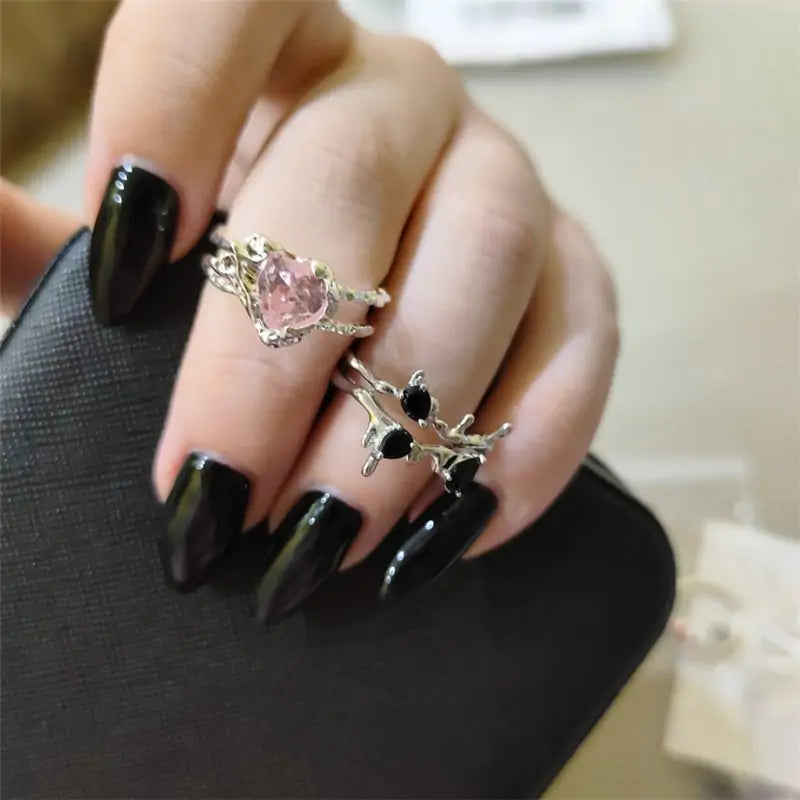 Crystal Love Heart Open Rings - High Trend Coture