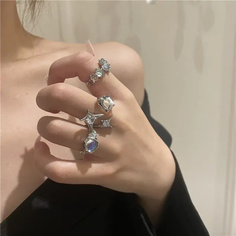 Crystal Opal Star Open Rings - High Trend Coture
