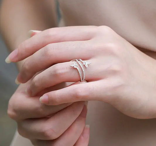 Silver Double Butterfly Rings - High Trend Coture