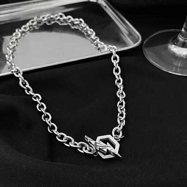 Lightning Hexagon Steel Necklace - High Trend Coture