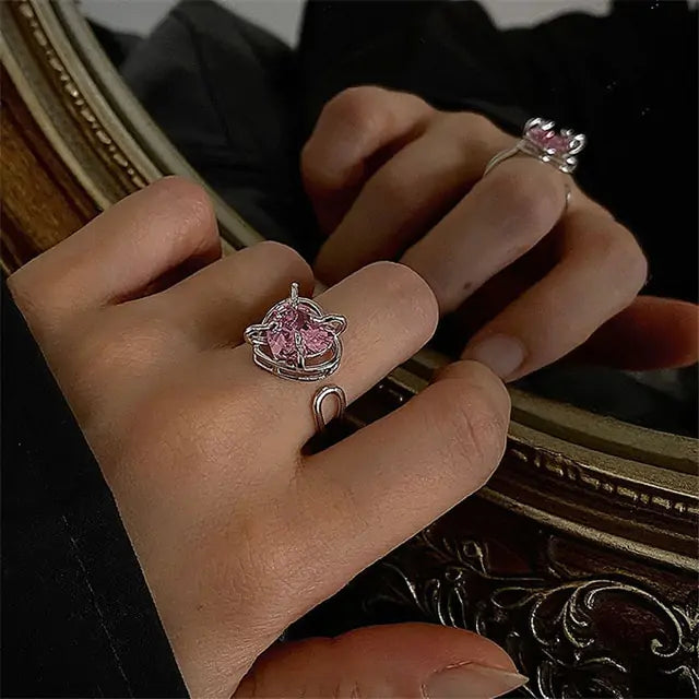 Crystal Love Heart Open Rings - High Trend Coture