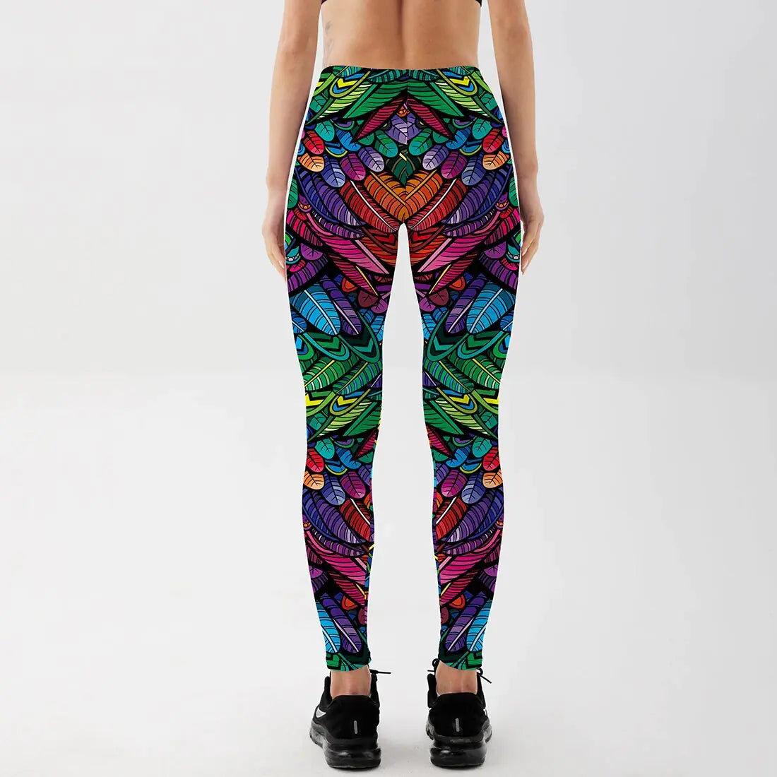 Leggings Push Up con Estampado de Calaveras y Hojas Coloridas - High Trend Coture