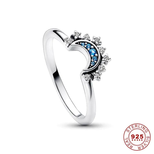 Celestial Blue Sparkling Moon And Sun Rings - High Trend Coture