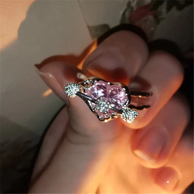 Crystal Love Heart Open Rings - High Trend Coture
