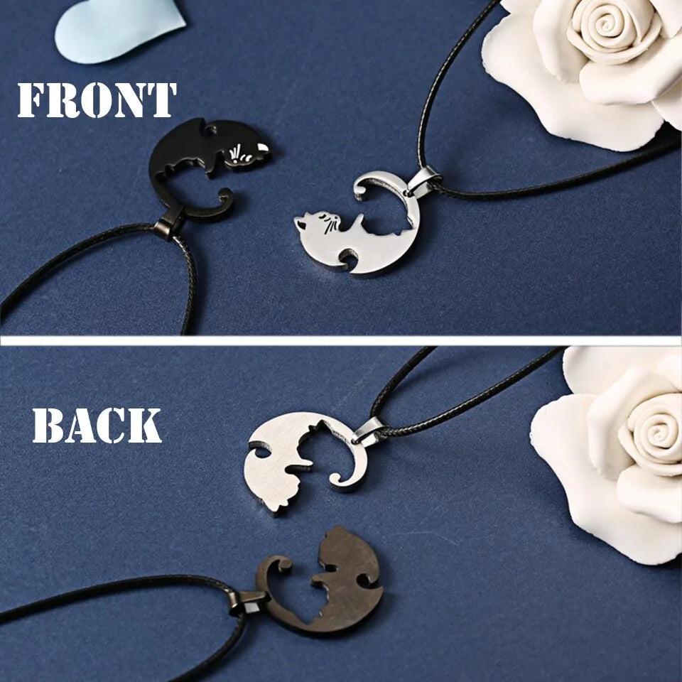 Vintage Couples Yin Yang Corollary Cat Pendant Necklace - High Trend Coture