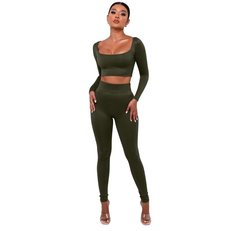 Conjunto Deportivo Crop Top Manga Larga + Leggings Cintura Alta - High Trend Coture