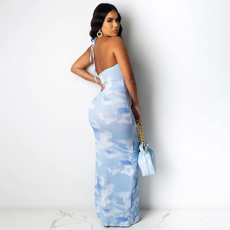 Vestido Tie-Dye Largo Espalda Descubierta - High Trend Coture