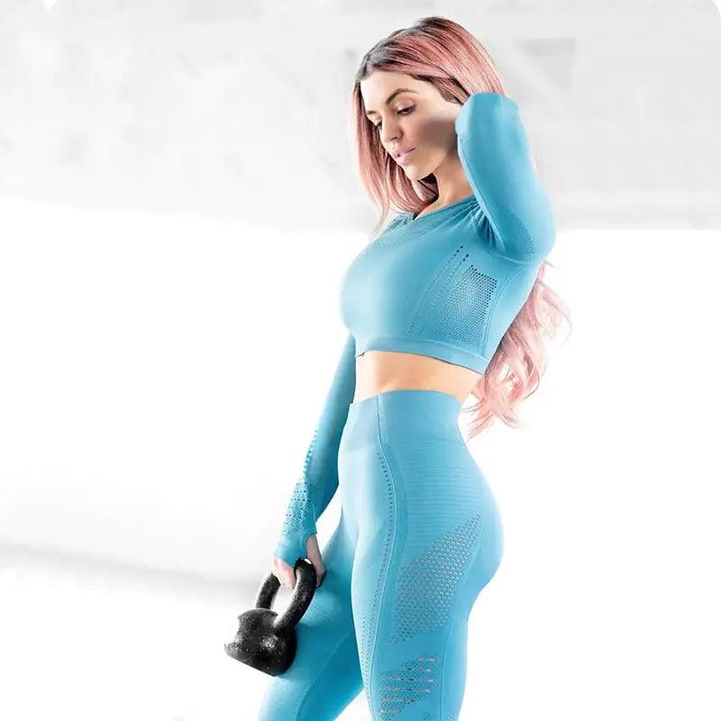 Conjunto Deportivo Top Manga Larga + Leggings sin Costuras - High Trend Coture